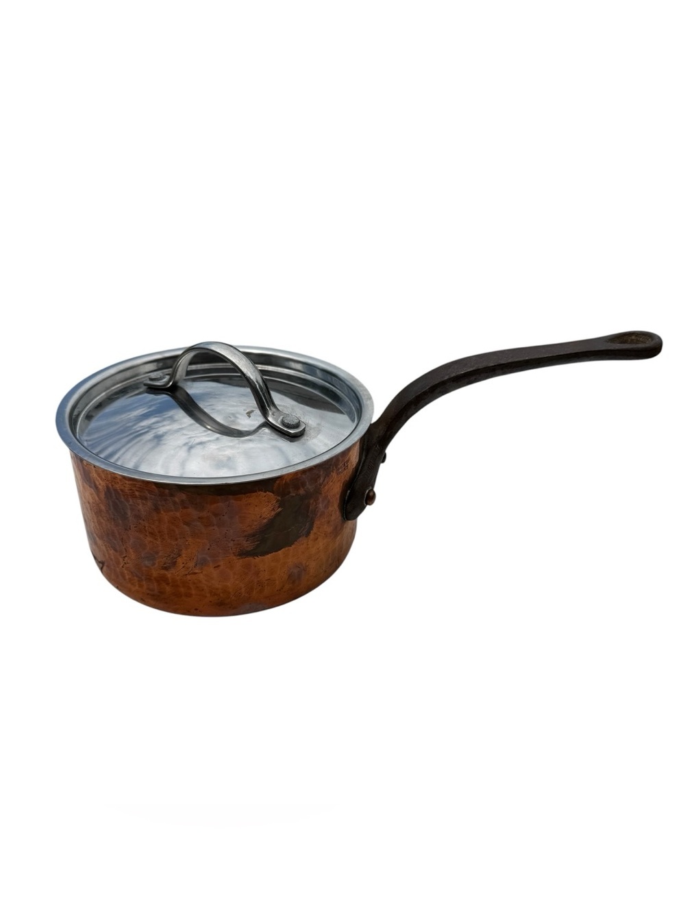Vintage French Hammered Copper Saucepan Lid Cast Iron Handle Made France 6.5”